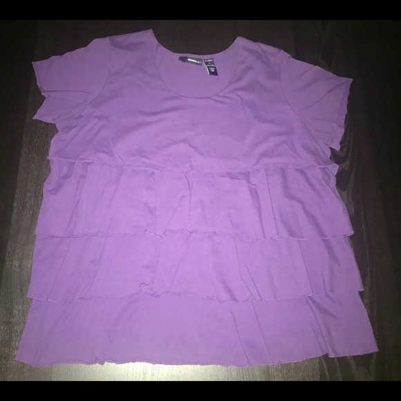 Denim 24/7 Tops - Plus Size Purple Ruffle Front Tee